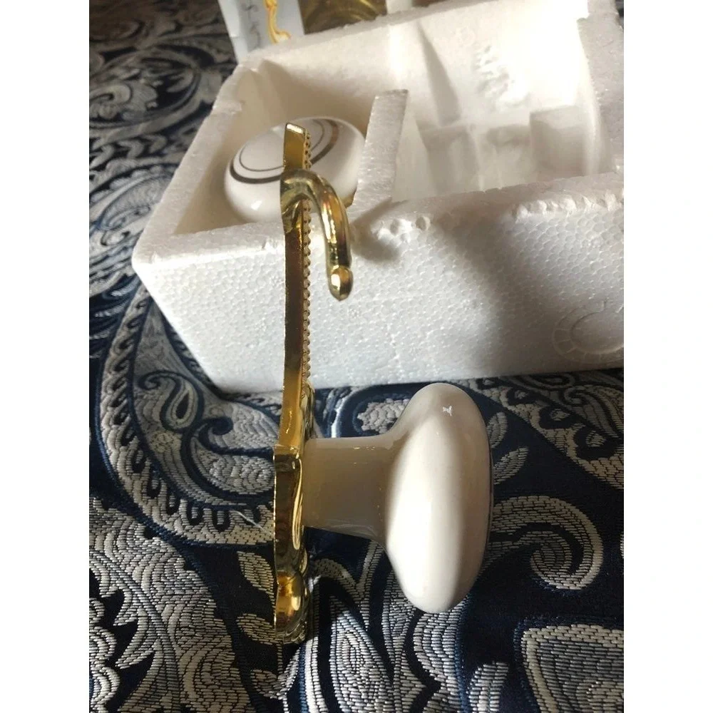 Decorative gold hooks metal‎ ivory porcelain knobs Victorian home decor accents